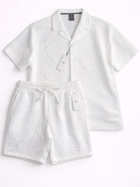 🆕️Saints Studio White Jacquard Shorts Set Mens Medium Paisley Textured Designer